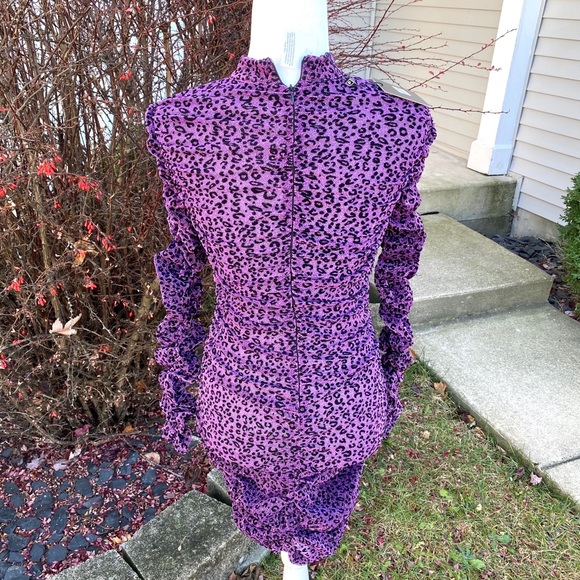 Long Sleeve High Neck Ruched Bodycon Mini Dress - Picture 5 of 9